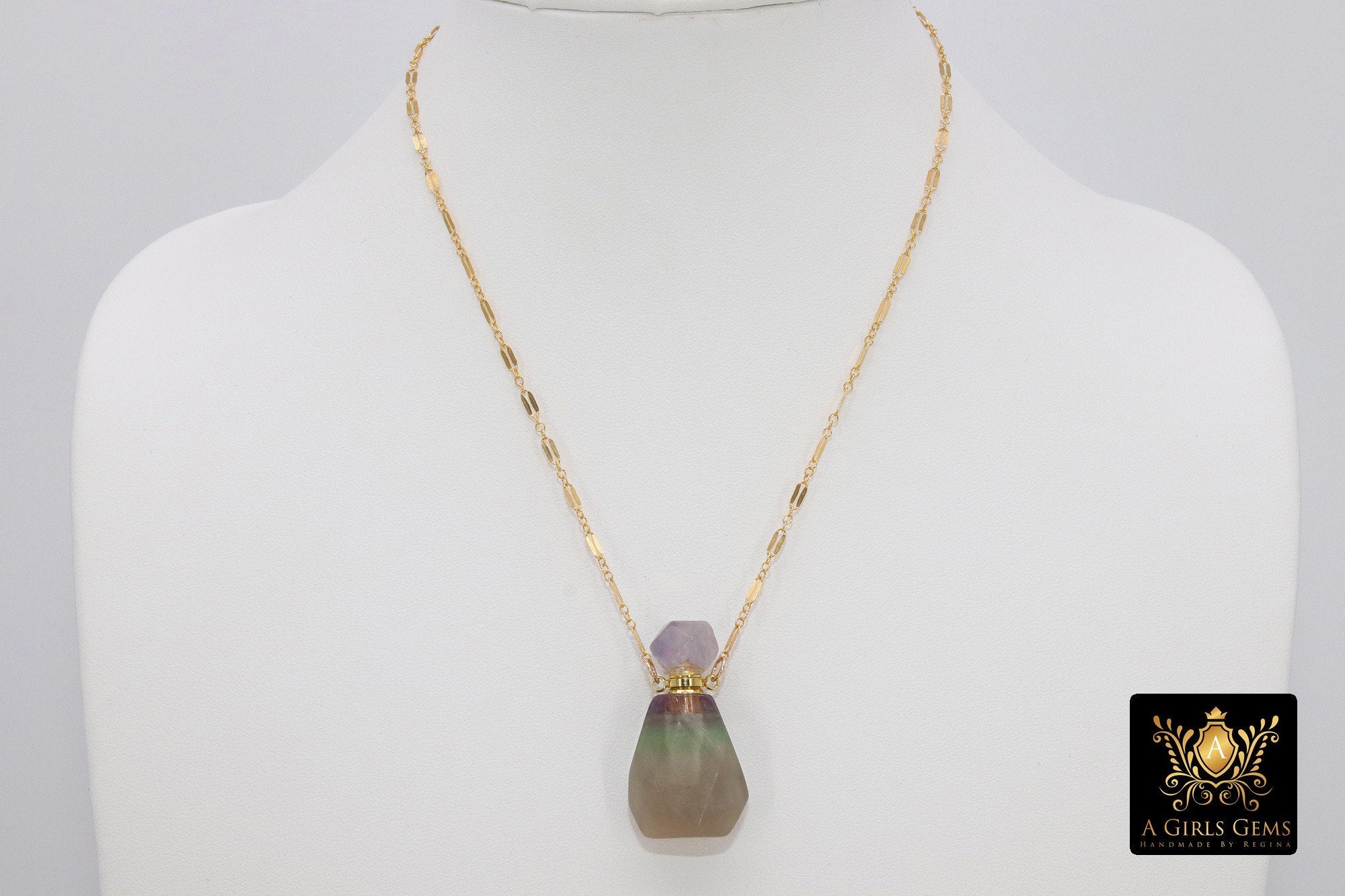 Holy Water Tiny Bottle Necklace, 14 K Gold Filled Rectangle Chain with Cross or Initial, Perfume,Essential Oil Bottle - A Girls Gems