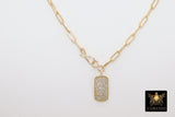 Gold Chain Necklace, 14 K Gold Paperclip Choker, Mini Dog Tag Charm, Oval Link Chain - A Girls Gems