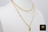 Gold Chain Necklace, 14 K Gold Paperclip Choker, Mini Dog Tag Charm, Oval Link Chain - A Girls Gems