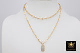 Gold Chain Necklace, 14 K Gold Paperclip Choker, Mini Dog Tag Charm, Oval Link Chain - A Girls Gems