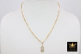 Gold Chain Necklace, 14 K Gold Paperclip Choker, Mini Dog Tag Charm, Oval Link Chain - A Girls Gems