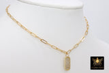 Gold Chain Necklace, 14 K Gold Paperclip Choker, Mini Dog Tag Charm, Oval Link Chain - A Girls Gems