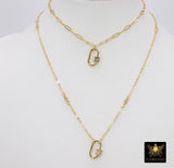 Gold Chain Necklace, 14 K Gold Paperclip Choker, CZ Mini Screw Oval Rainbow Clasp - A Girls Gems