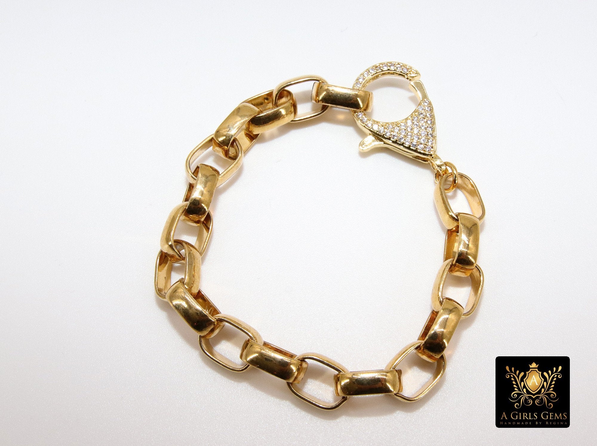 Gold Wrap Bracelet, Chunky Chain Link Bracelet, CZ Pave Front Lobster Clasp, Large Vintage Rolo Chain - A Girls Gems