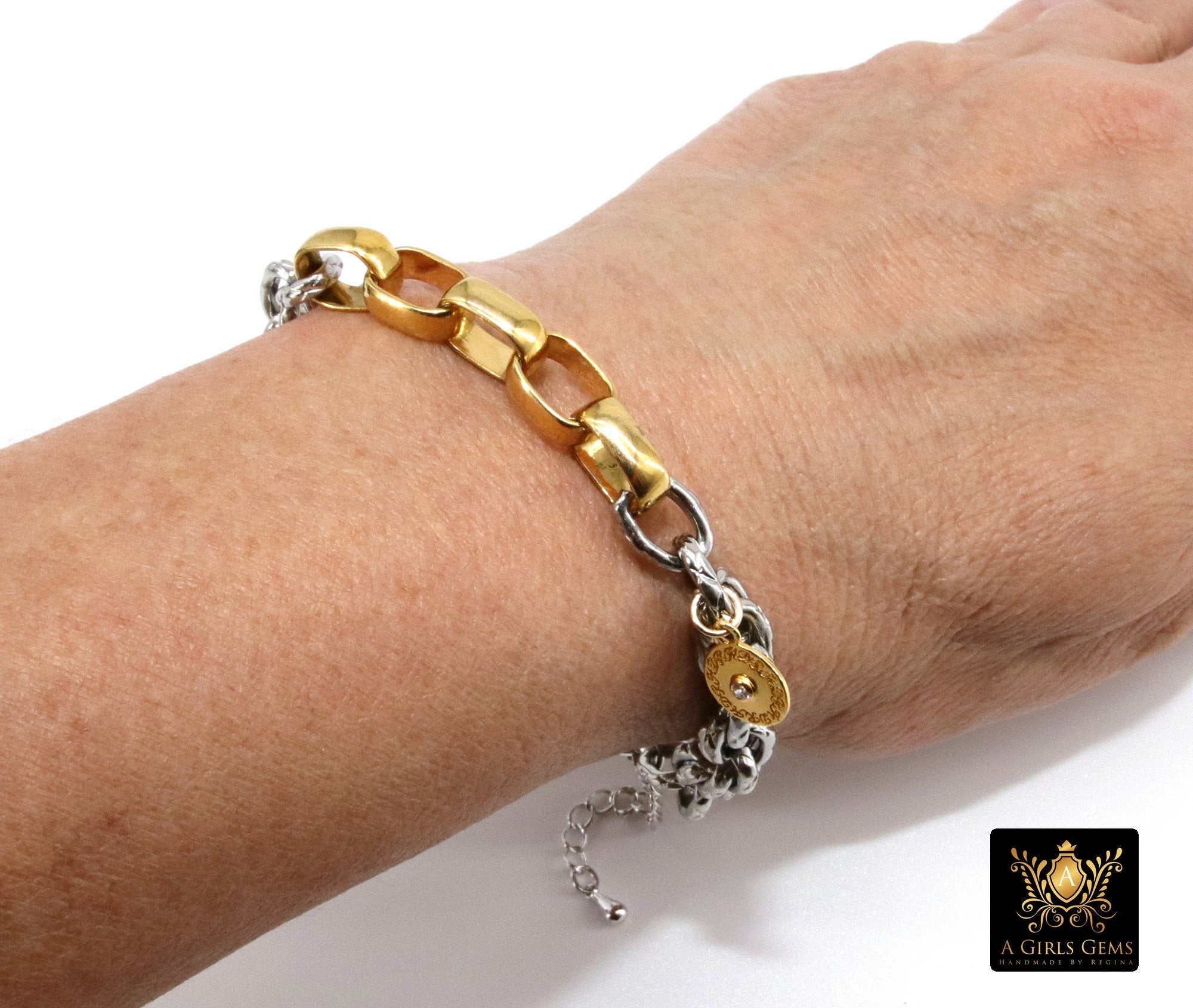 Gold Wrap Bracelet, Chunky Chain Link Bracelet, CZ Pave Front Lobster Clasp, Large Vintage Rolo Chain - A Girls Gems