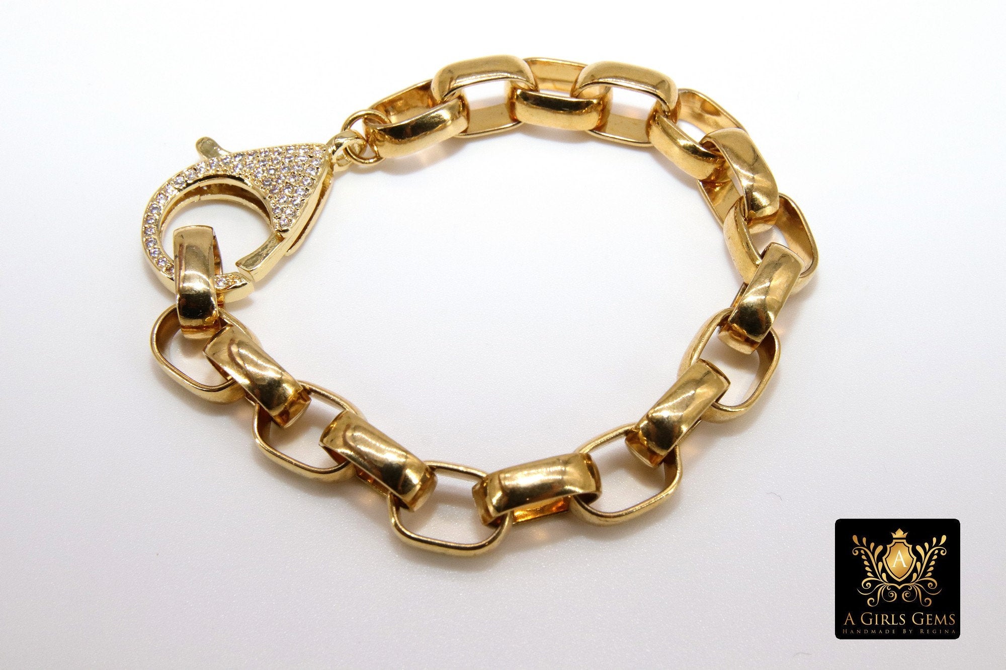 Gold Wrap Bracelet, Chunky Chain Link Bracelet, CZ Pave Front Lobster Clasp, Large Vintage Rolo Chain - A Girls Gems