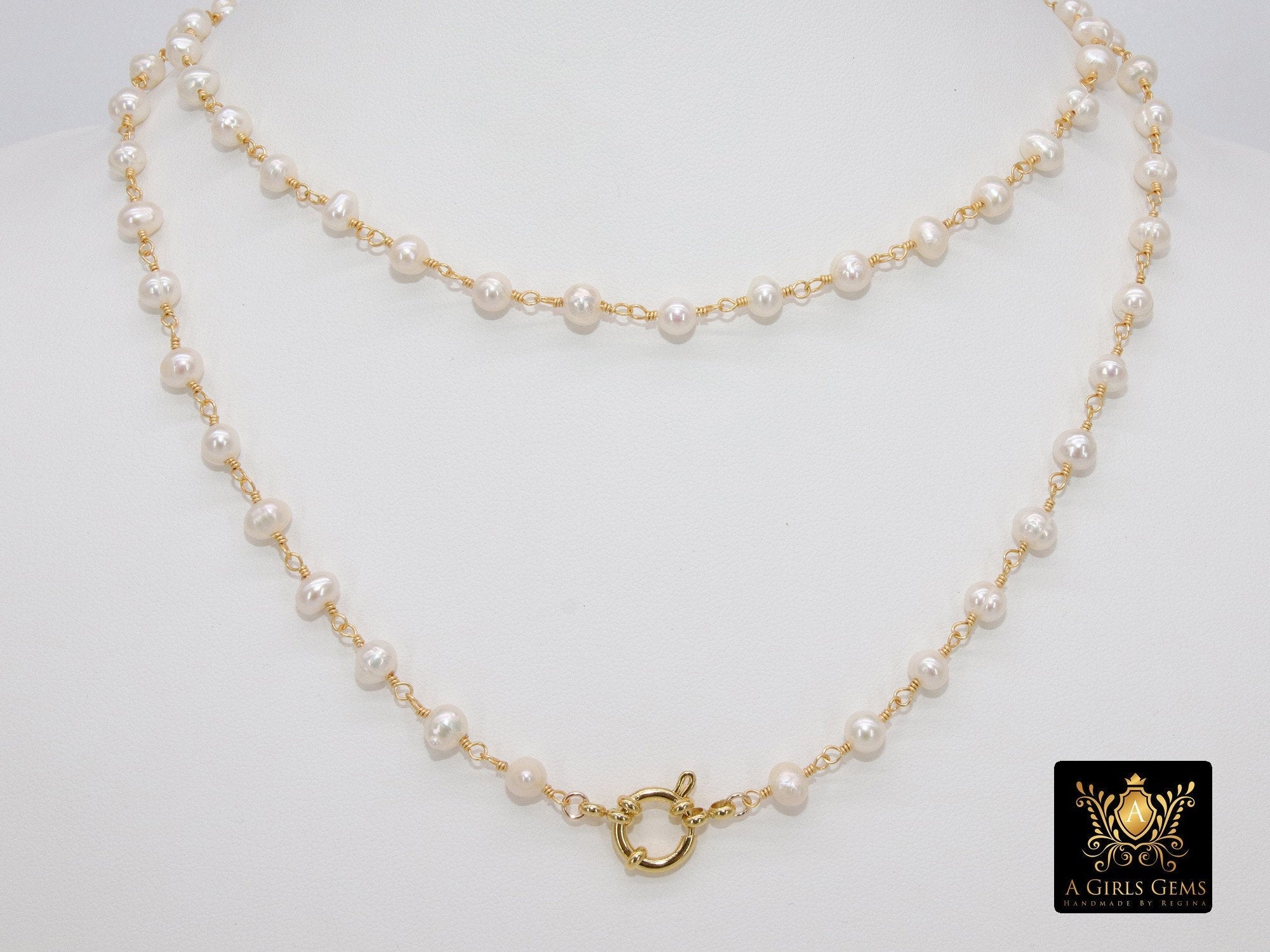 Pearl Necklace, Beaded Genuine 6 mm Pearl Wrap Rosary Necklace - A Girls Gems