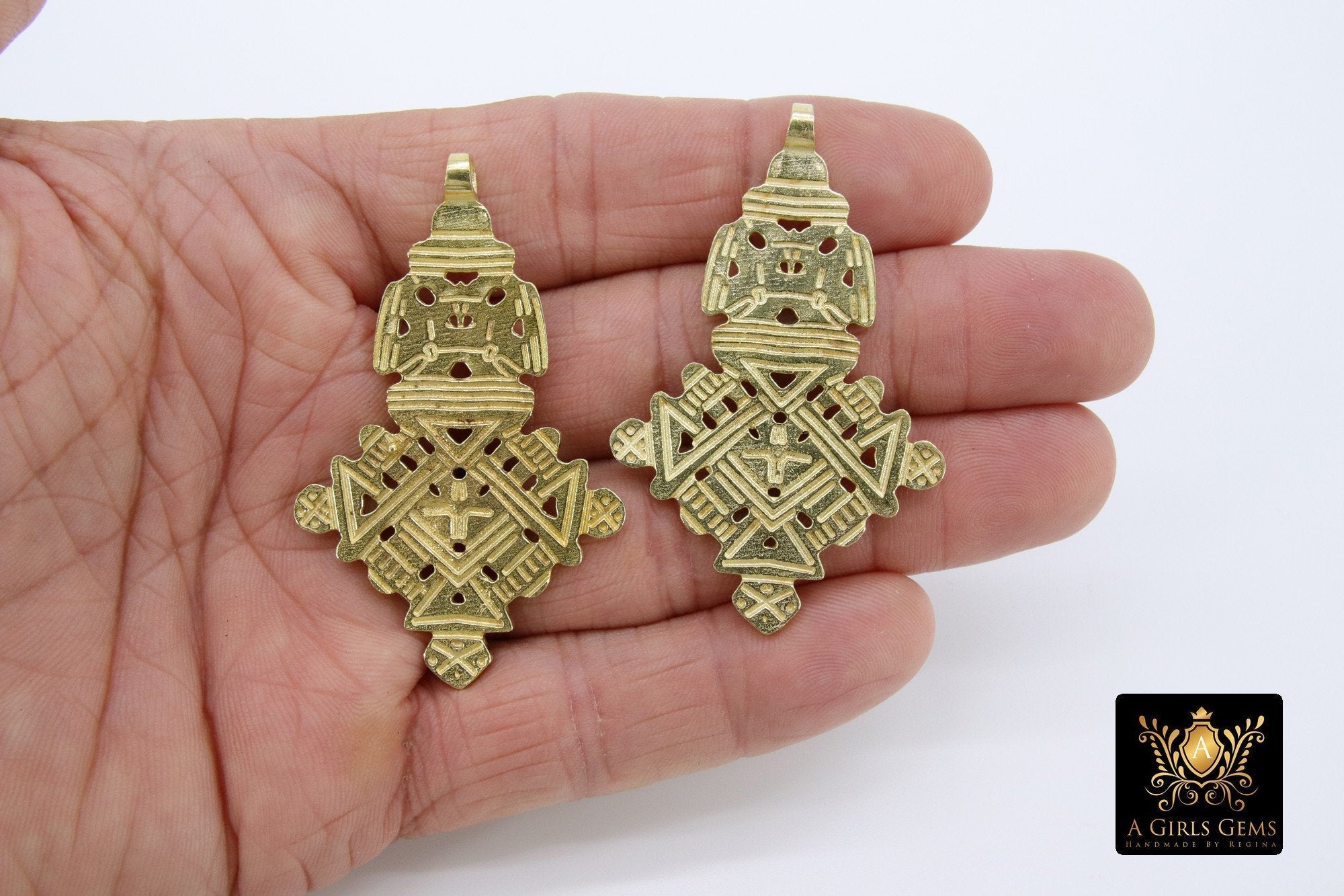 Brass Ethiopian Coptic Cross Jewelry Pendant African Cross Gold Charm Pendants Religious Jewelry Making Supplies - A Girls Gems