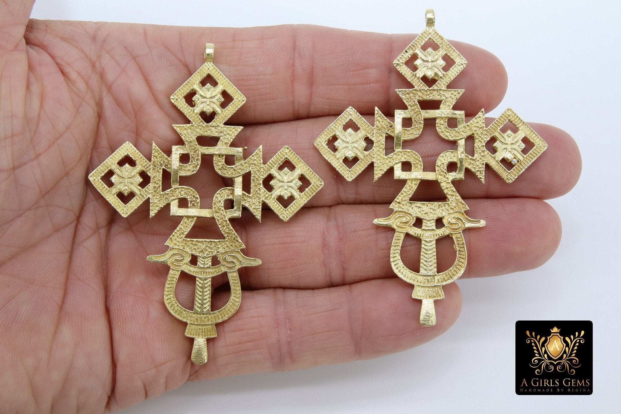 Brass Ethiopian Coptic Cross Jewelry Pendant African Cross Gold Charm Pendants Religious Jewelry Making Supplies - A Girls Gems