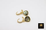 Huggie Hoop Earrings, Labradorite and Gold Hoops, CZ Latch back Gemstone Earring - A Girls Gems