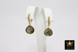 Huggie Hoop Earrings, Labradorite and Gold Hoops, CZ Latch back Gemstone Earring - A Girls Gems