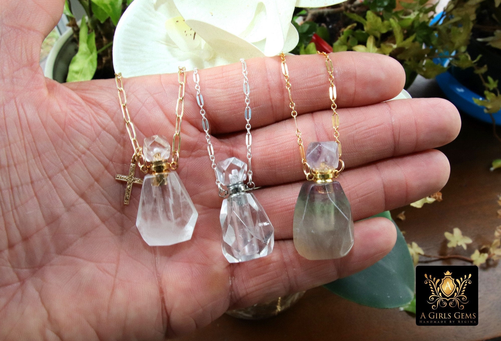 Holy Water Tiny Bottle Necklace, 14 K Gold Filled Rectangle Chain with Cross or Initial, Perfume,Essential Oil Bottle - A Girls Gems