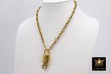Gold Lock and Key Fob Necklace, Gold LV Lock and Key Vintage Textured Oval Cable Chain - A Girls Gems