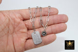 Dog Tag Necklace, CZ Silver Rectangle Pendants - A Girls Gems