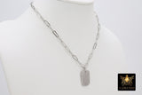 Dog Tag Necklace, CZ Silver Rectangle Pendants - A Girls Gems