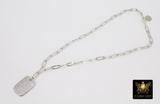 Dog Tag Necklace, CZ Silver Rectangle Pendants