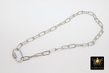 Silver Chain Choker, Paper Clip Chain Necklace, CZ Oval Screw Clasps, Thick Rectangle Chain, Gold, Black, Rose, Silver