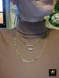 Gold Rectangle Necklace, Oval Screw Clasp Long Necklace, Wrap Necklace, Everyday Choker - A Girls Gems