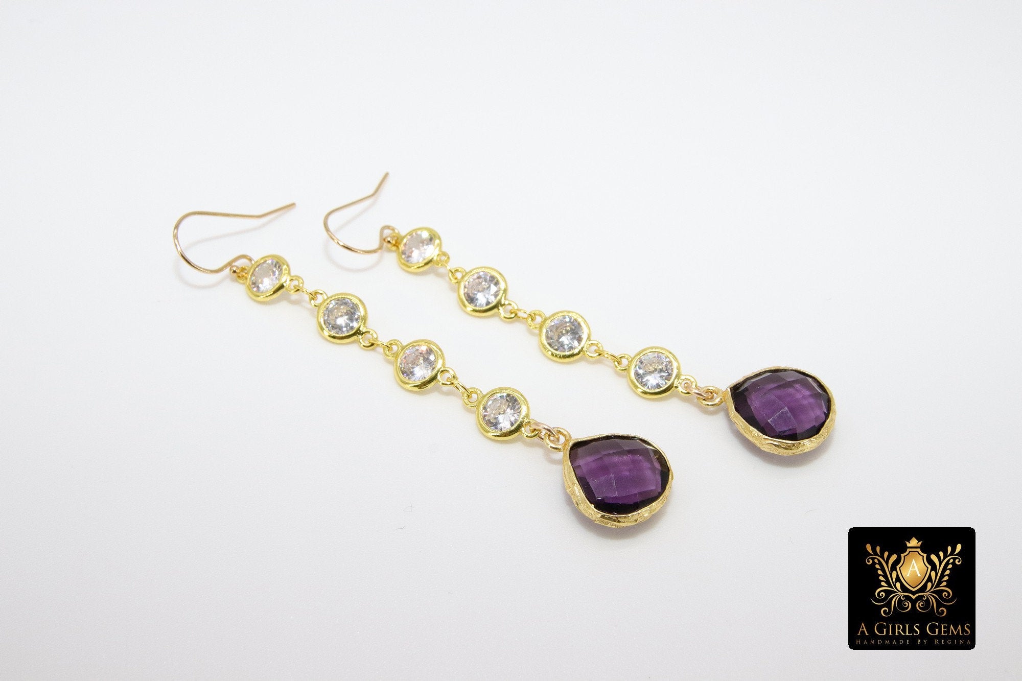 Pink Tourmaline and Lemon Quartz Stud Earrings, Gold, 925 Long Teardrop Gemstone Jewelry - A Girls Gems