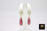 Pink Tourmaline and Lemon Quartz Stud Earrings, Gold, 925 Long Teardrop Gemstone Jewelry - A Girls Gems