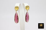 Pink Tourmaline and Lemon Quartz Stud Earrings, Gold, 925 Long Teardrop Gemstone Jewelry - A Girls Gems