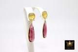 Pink Tourmaline and Lemon Quartz Stud Earrings, Gold, 925 Long Teardrop Gemstone Jewelry - A Girls Gems