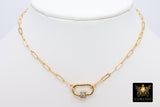 Gold Chain Necklace, 14 K Gold Paperclip Choker, CZ Mini Screw Oval Rainbow Clasp - A Girls Gems