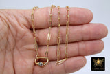 Gold Chain Necklace, 14 K Gold Paperclip Choker, CZ Mini Screw Oval Rainbow Clasp - A Girls Gems