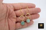 Blue Amazonite Earrings, Long Gemstone Earrings, Gold Dangle Ear Wire Hooks
