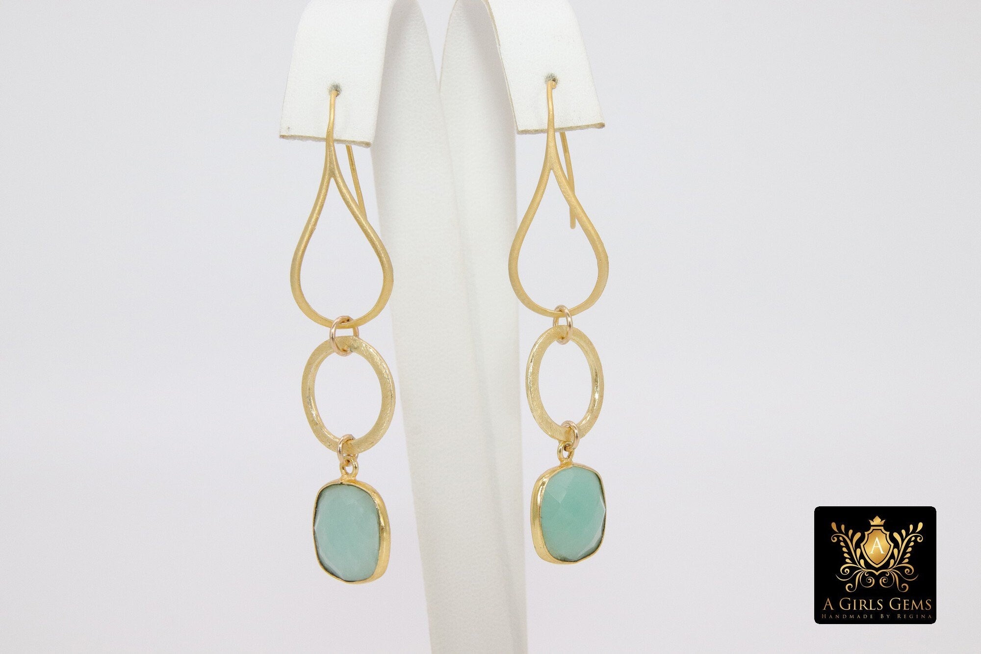 Blue Amazonite Earrings, Long Gemstone Earrings, Gold Dangle Ear Wire Hooks