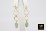 Blue Amazonite Earrings, Long Gemstone Earrings, Gold Dangle Ear Wire Hooks