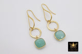 Blue Amazonite Earrings, Long Gemstone Earrings, Gold Dangle Ear Wire Hooks