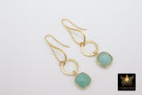 Blue Amazonite Earrings, Long Gemstone Earrings, Gold Dangle Ear Wire Hooks