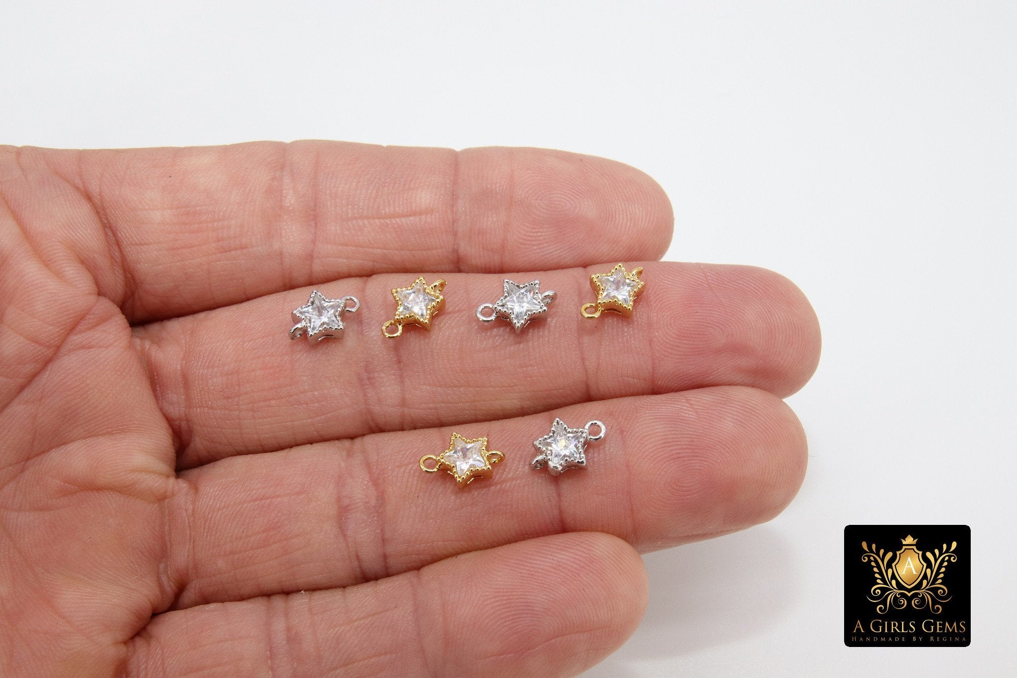 CZ Star Connectors, 3 Pcs Tiny Starburst Shape #529, Lariat Drop Center and Mini Star Charms