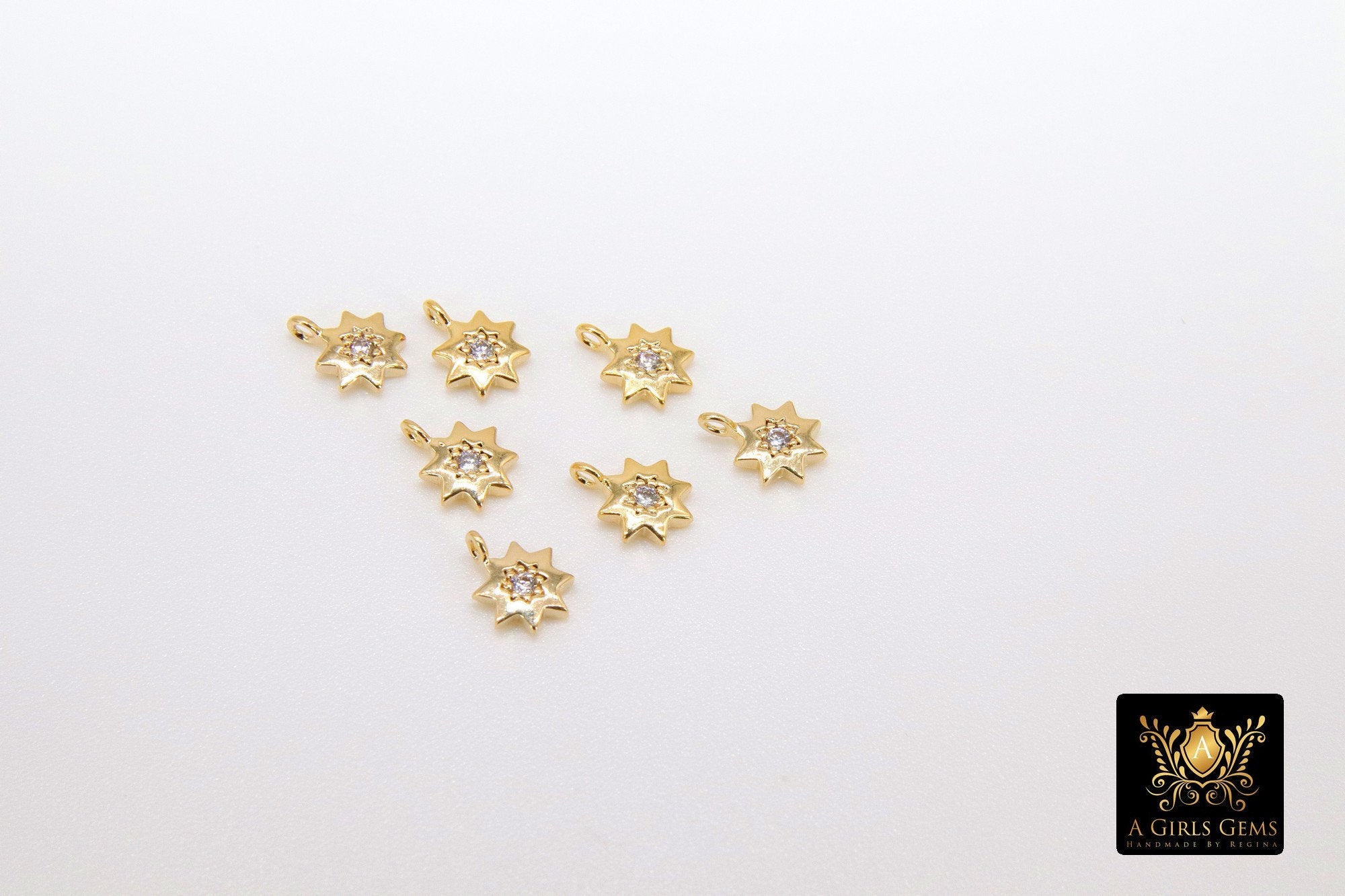 CZ Star Connectors, 3 Pcs Tiny Starburst Shape #529, Lariat Drop Center and Mini Star Charms