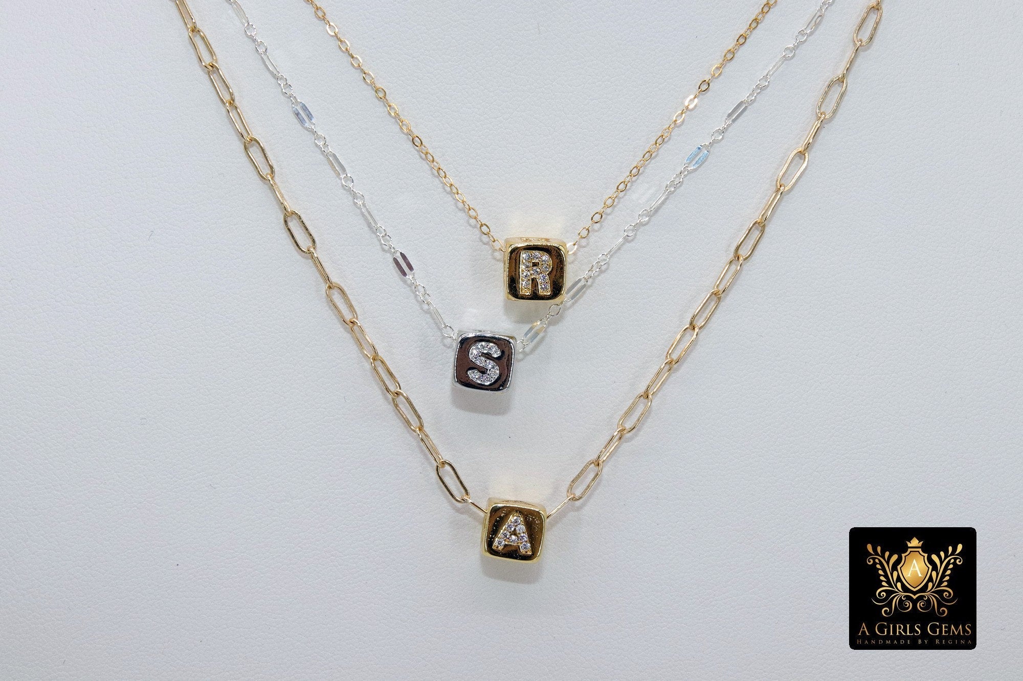 14 K Gold Filled Initial Necklace, 925 Silver Chain Personalized Choker - A Girls Gems