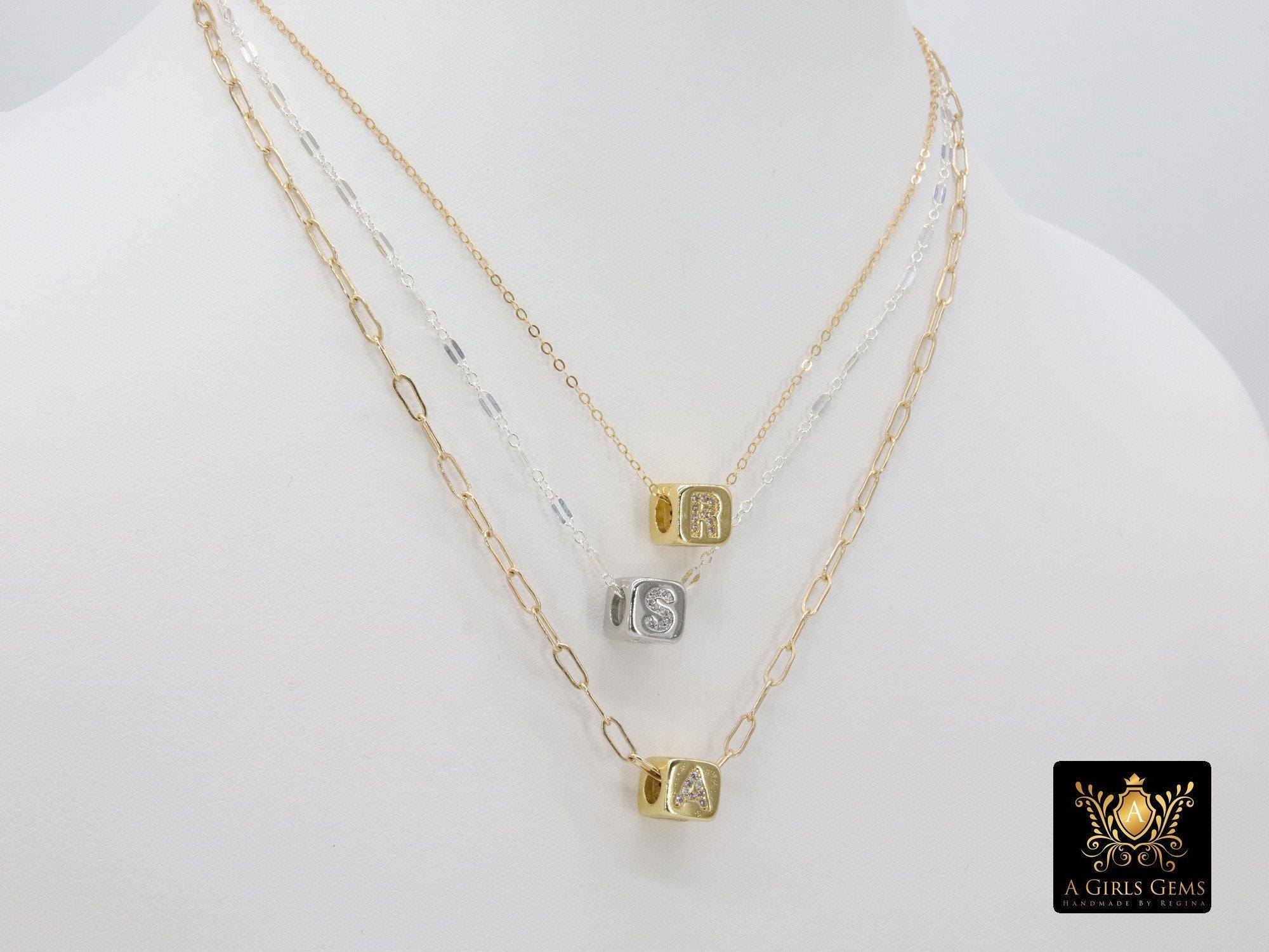 14 K Gold Filled Initial Necklace, 925 Silver Chain Personalized Choker - A Girls Gems