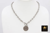 Silver Coin Necklace, Tangaroa God, Toggle Wrap Large Cable Chain, Cook Island Tiki Coin, Queen Elizabeth - A Girls Gems