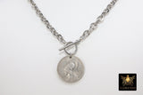 Greek Athena God Silver Coin Necklace, Silver Phoenix Toggle Wrap Necklace, Chunky Cable Chain - A Girls Gems