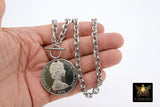 Silver Coin Necklace, Tangaroa God, Toggle Wrap Large Cable Chain, Cook Island Tiki Coin, Queen Elizabeth - A Girls Gems
