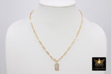 Gold Chain Necklace, 14 K Gold Paperclip Choker, Mini Dog Tag Charm, Oval Link Chain - A Girls Gems