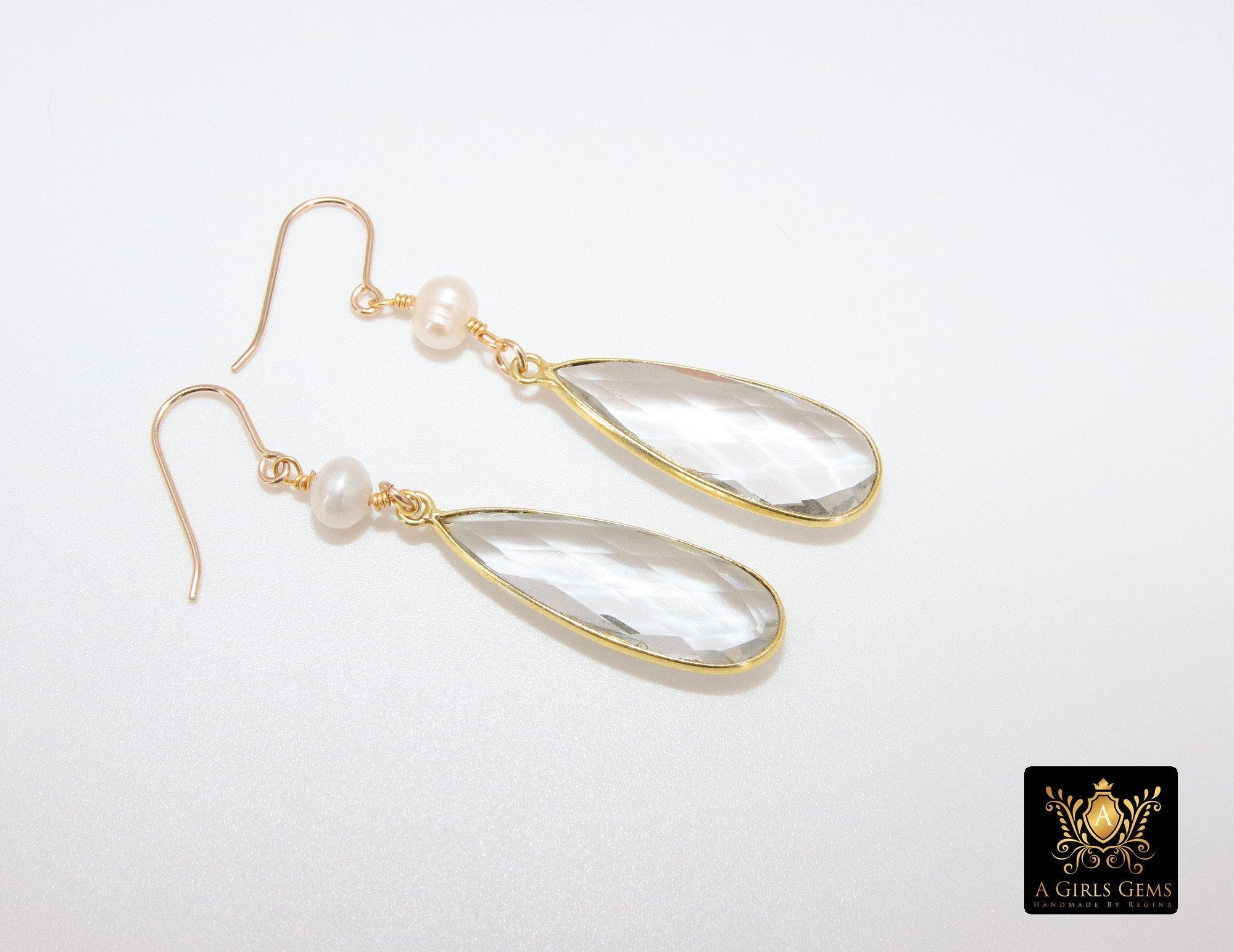 Long Dangle Earrings, Freshwater Pearl, 14 K Gold Ear Wires - A Girls Gems