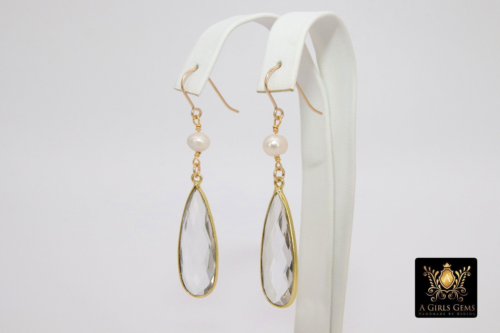 Long Dangle Earrings, Freshwater Pearl, 14 K Gold Ear Wires - A Girls Gems