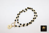 Initial Chain Bracelet, 14 K Gold Toggle Bar Double Wrap Gold Coin Round Letters - A Girls Gems