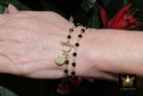 Initial Chain Bracelet, 14 K Gold Toggle Bar Double Wrap Gold Coin Round Letters - A Girls Gems