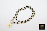 Initial Chain Bracelet, 14 K Gold Toggle Bar Double Wrap Gold Coin Round Letters - A Girls Gems