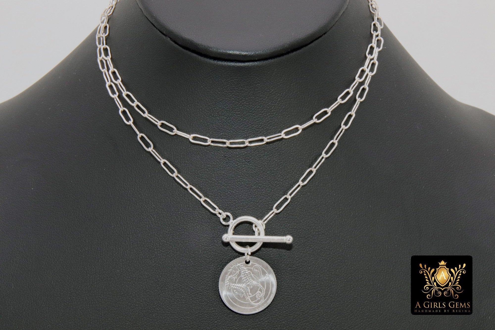 Coin Necklace, 925 Sterling Silver Oval Chain - A Girls Gems