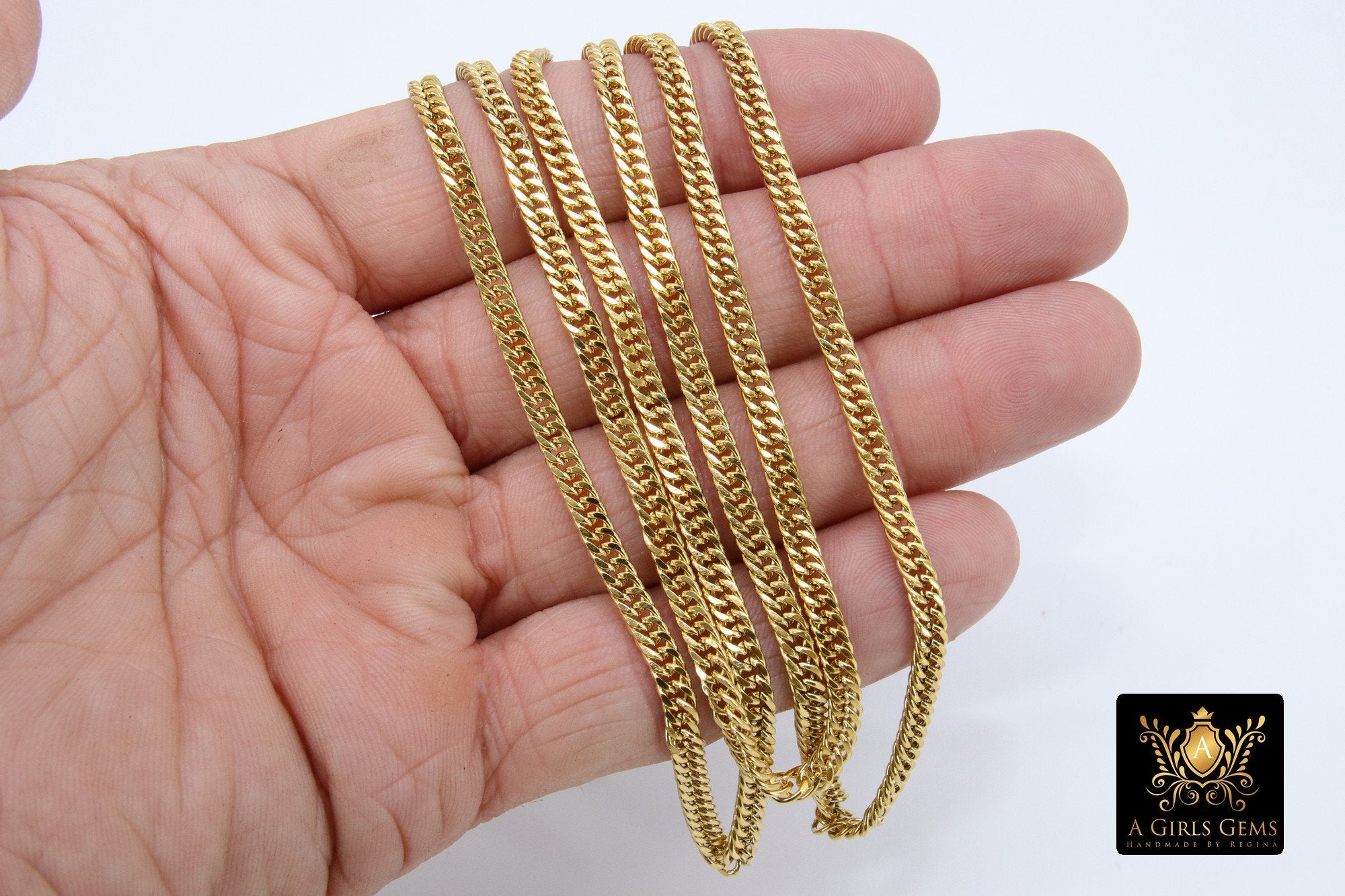 Stainless Steel Chain, 304 Gold Faceted Dainty Curb Chains CH #165, 5 mm Unfinished Necklace Chains