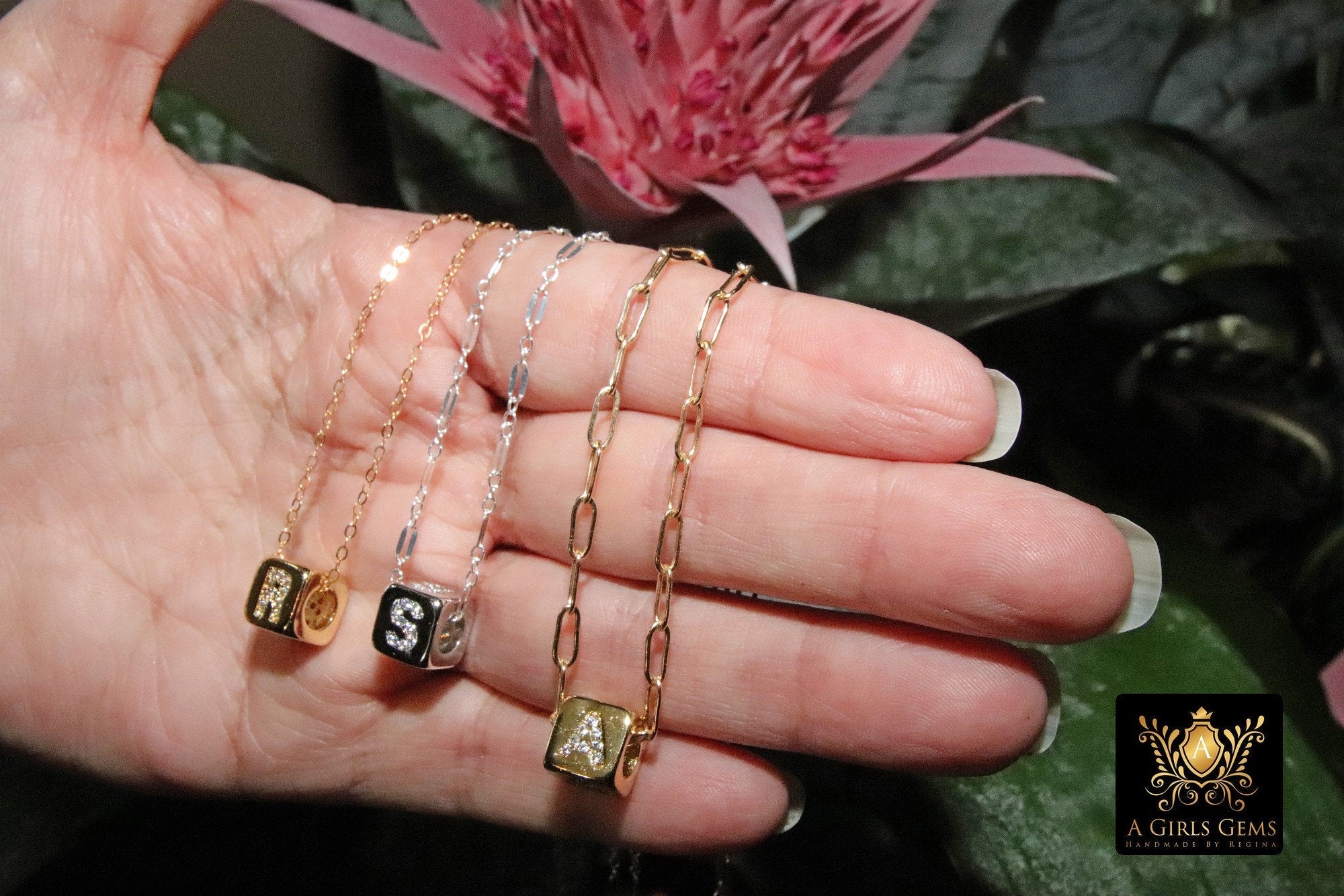 14 K Gold Filled Initial Necklace, 925 Silver Chain Personalized Choker - A Girls Gems