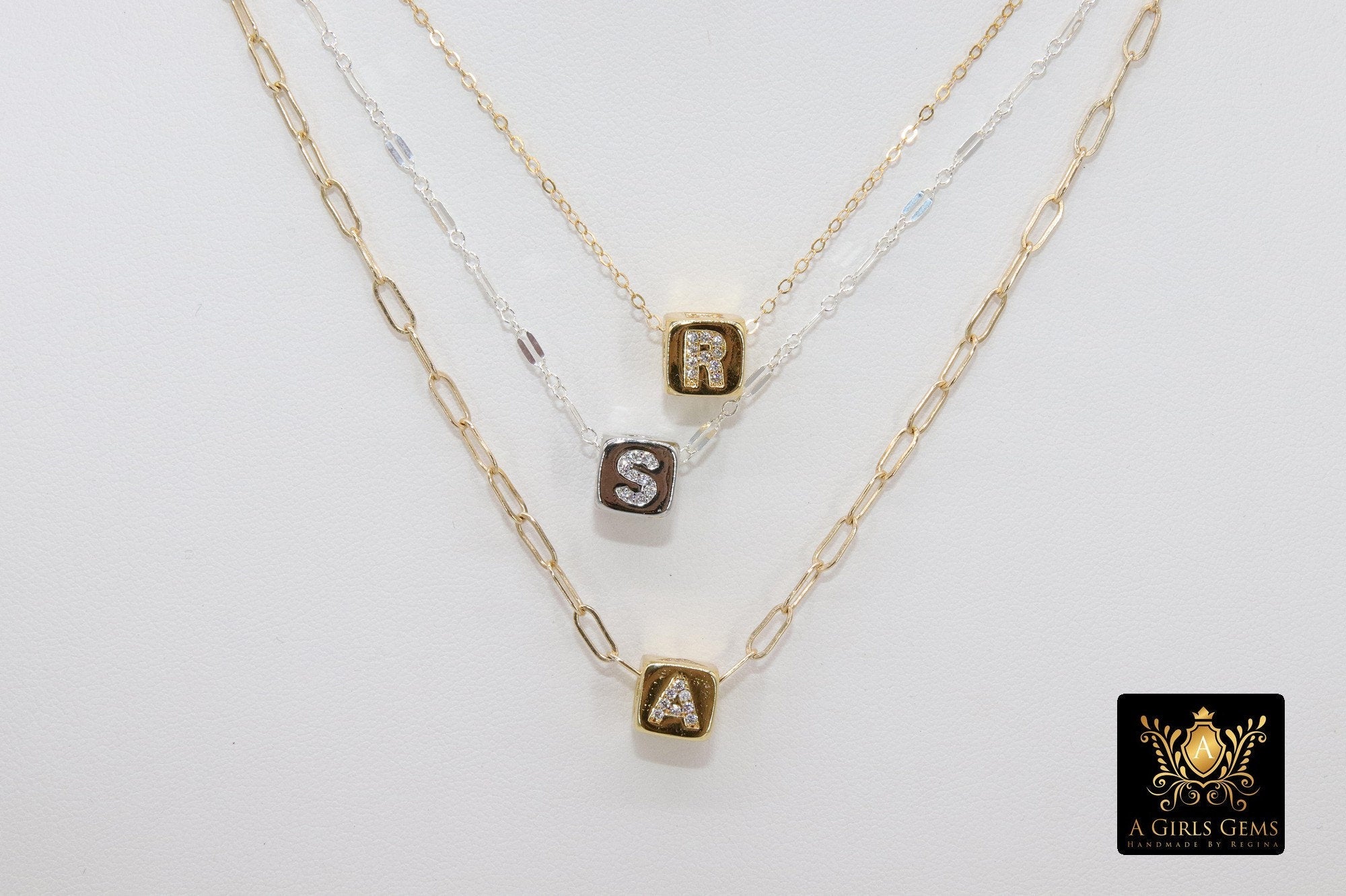 14 K Gold Filled Initial Necklace, 925 Silver Chain Personalized Choker - A Girls Gems